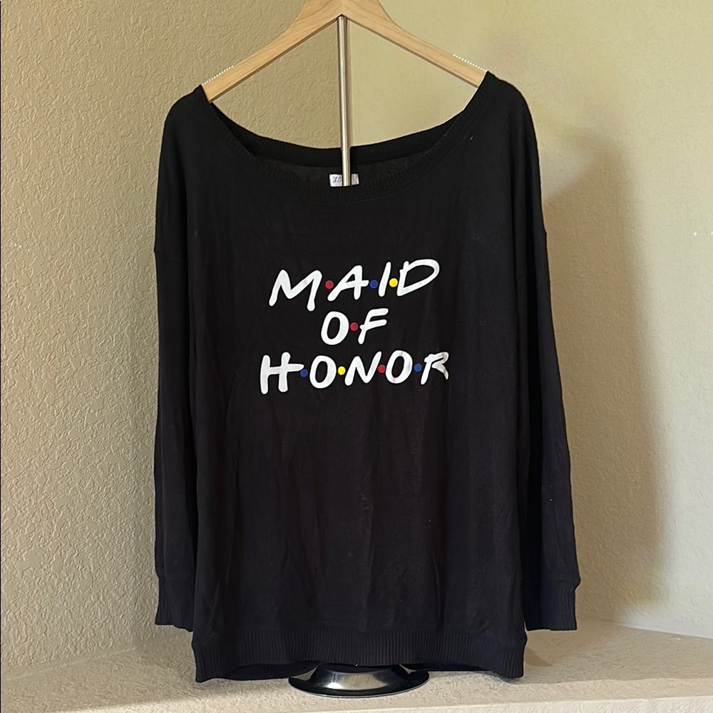 "Maid of Honor" Friends-Inspired Off-the-Shoulder Black Top - Size XL